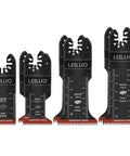 Rip Through Heavy Duty Deep Reach Oscillating Tool Blades For Woodwork, Red Japanese Teeth Multi Power Tool Attachments image of 4 oscillating tool blades in varying sizes.