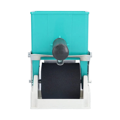 Portable Adhesive Roller Drum For Woodworking Projects Delivers Slick Glide Of Liquid Glue Over Pvc And Latex Veneer preventing zero drip nonsense, front view.