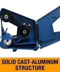 Tough As Nails 2X60 Three Wheel Belt Grinder Cranking Out 8000 FPM For Smooth Metal Finishing And Deburring On 115V Power With A Rock Solid Cast Aluminum Frame And Fully Sealed Bearings showing solid cast-aluminum structure