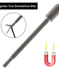 Top Shelf T10 Security Torx Screwdriver Bits Set 10 Piece Magnetic S2 Steel Driver Bits with a hex shank showing attached screws.