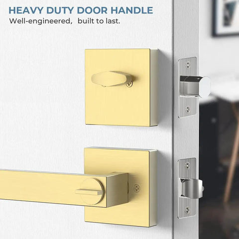 Keyed Entry Lever And Single Cylinder Deadbolt Door Handle Set In Satin Brass Finish For Exterior Door Keyed Alike Lockset Built To Last