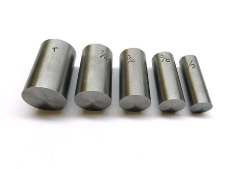 Five metal punches from Six Piece Disc Cutter Set with High Carbon Steel Punches and Cutter Block Hammer Operated for Sheet Metal