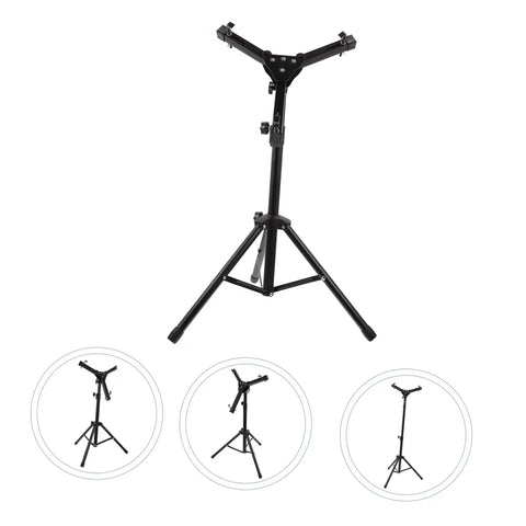 Heavy Duty Tripod Drum Stand And Snare Rack Holder Featuring Non Slip Base For Rock Solid Practice Routines In Sleek Black Finish showcasing adjustable height and sturdy design.