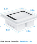 All In One Embedded Barcode Scanner With 1D 2D QR Code Scanning Module USB Interface NFC Reader For Access Control Locker Code Scanning And Payment Systems White shown with dimensions 3.4in x 3.4in x 1.3in