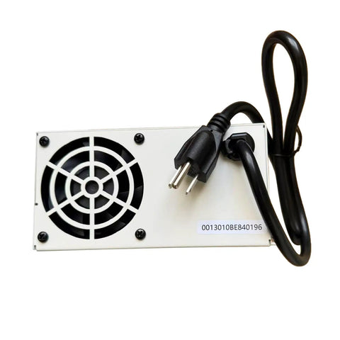 Back view of 75 Amp 12V Power Converter For RVs Boats And Trailers, AC To DC Battery Charger With cooling fan and plug