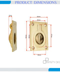 Dimensions of Polished Brass Flush Ring Pull Handle 60mm By 50mm For Cabinets And Drawers, highlighting size and design.