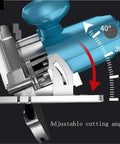 Heavy Duty Electric Circular Saw For Knocking Out Precise Hardwood Cuts showing adjustable cutting angle dial and lightweight design.
