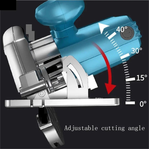 Heavy Duty Electric Circular Saw For Knocking Out Precise Hardwood Cuts showing adjustable cutting angle dial and lightweight design.