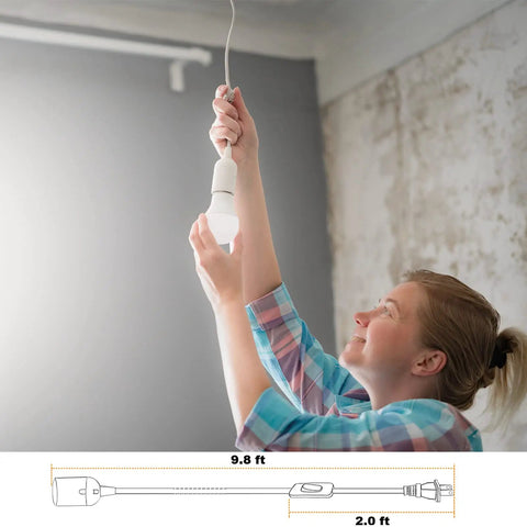 Person installing Plug In Pendant Light Kit With 9.8 Ft Cord And On Off Switch Retro Industrial Hanging Lights E26 E27 Socket