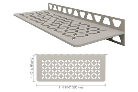 Rectangular Shower Shelf For Tiled Walls Made Of 4mm Aluminum With Greige Finish, Floral Design, Easy Tile Install, Five Style Options: Floral, Curve, Pure, Wave, Square, Sleek And Sturdy For Any Tile Setup