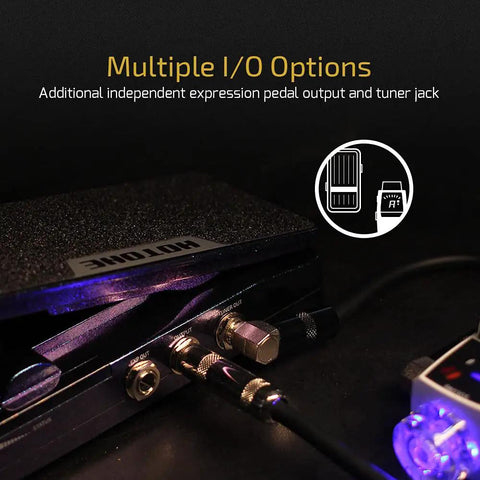 4 In 1 Guitar Effects Pedal With Active Wah, Expression, And Dual Volume Modes, multiple I/O options visible, dark setting