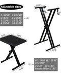 Sturdy Heavy Duty X Style Keyboard Stand And Bench Set For Digital Pianos Adjustable Height With Lockable Straps Fits 49 61 76 88