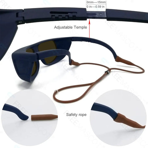Top Shelf Professional IPL Laser Safety Glasses For Hair Removal And Cosmetology featuring adjustable temples and safety rope.