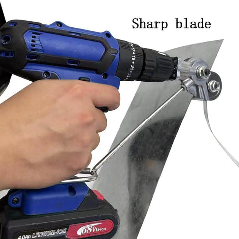 Electric Drill Plate Cutter Nibbler Attachment With Adapter cutting sheet metal powered by drill, showing high hardness blade
