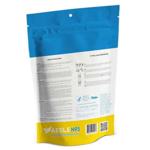 N95 Foldable Mask Pack USA Made NIOSH Approved 20 Count With Anti Counterfeit Packaging back view with instructions visible.