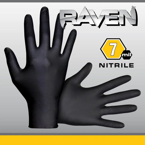Raven Powder Free Nitrile Disposable Gloves X Large 7 Mil Thick Pack Of 100 Black Ambidextrous Exam Grade All Day Tough Hand Protection