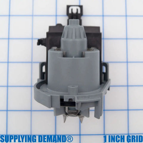 Dishwasher Drain Pump Replacement For W11497943 W11412663 Model Specific Fit, 120V 60Hz 0.65A 45W, front view on grid background