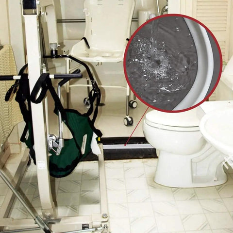 ADA compliant bathroom with 67 Inch Collapsible Shower Threshold Water Dam For Wheelchair Accessible Showers Silicone Barrier detail