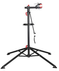 Pro Grade Bike Repair Stand For Road And Mountain Bikes With Four Leg Stability Telescoping Arm Quick Release Tool Tray