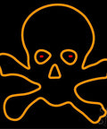 Edgy LED Neon Sign With Dimmer, 24 By 24 Inches Indoor Neon Light On Black Acrylic Backing, skull design glowing on black