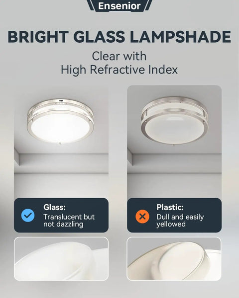 10 Inch LED Flush Mount Ceiling Light With Dimmable Glass Shade And 5 CCTs 2700K To 5000K Brushed Nickel comparison