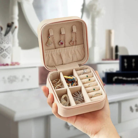 Palm Sized Travel Jewelry Case Pink Mini Portable Jewelry Box For Rings Earrings Pendants Watches Necklaces And Lipstick Organizer