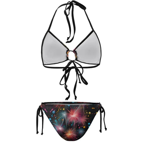 Womens Two Piece Bikini Swimsuit With Dazzling Fireworks Color, Breathable Quick Dry Fabric, Adjustable Straps And Side Ties, Yacht Ready 2XL