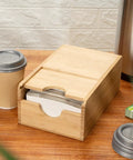 Spring Loaded Coffee Sleeve Dispenser For Homes And Restaurants Natural Bamboo Cup Sleeve Organizer on table