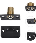 Four Adjustable Stainless Steel Door Ball Catches With Strike Plates, Wear Resistant Invisible Design Hidden Door Hardware For Home And Office Black Matte, Quiet Close Durable Setup, showing component details