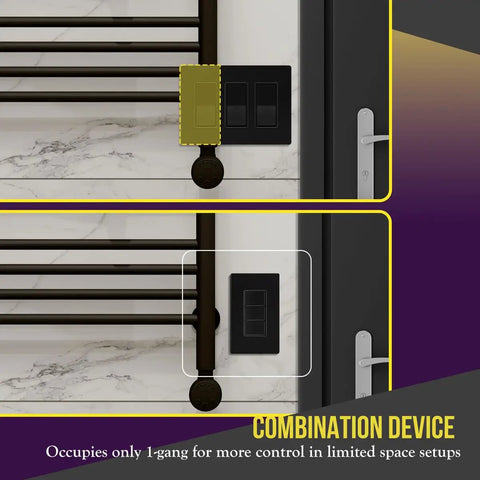 Black Triple Paddle Decorator Light Switch Single Pole 15A Residential Grade That Lets You Run Three Lights From One Location Shallow Body Fits Standard Junction Boxes Durable Polycarbonate Thermoplastic Construction installed in a 1-gang wall plate