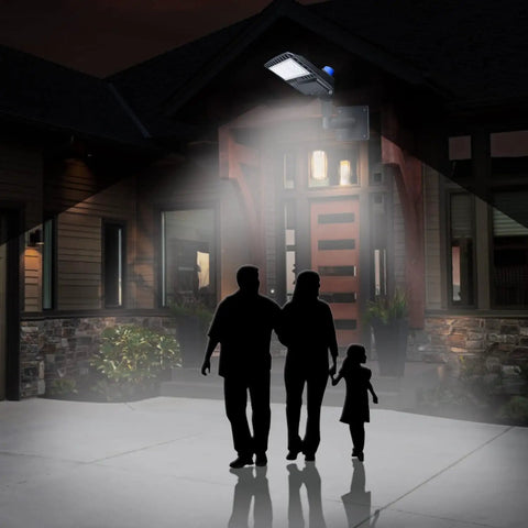 Family walking under LED street light using 2 Pack Slip Fitter Adapter Bracket For 90 Degree Wall Mounts L Shape Tenon Adapters