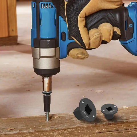 2026 Upgraded Low-Profile Impact Socket Adapter Set Lets You Get Into Tight Spots With Ease. 4-Piece Drive Reducer Kit Fits 1/4 To 3/8, 3/8 To 1/2, 1/2 To 3/4, And 3/4 To 1 Inch For Quick Fixes On Any DIY Project. impact drill using low-profile chrome vanadium adapter on wood screw