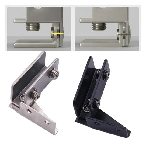 Rotating Concealed Hinge Set For Glass Display Cabinets 2 Pack NonPerforated Door Hinges with silver and black finishes