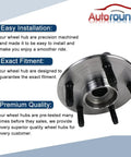 Pair Front Wheel Bearing And Hub Assembly For 2009 2010 2011 Ram 1500 5 Lug With ABS Replacement Front Hub Kit For Dodge Ram 1500 Front Axle 7 2 Inch Flange 515126 product image showing premium quality hub design