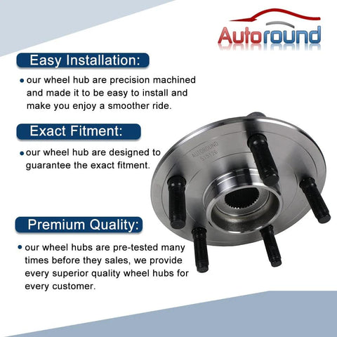 Pair Front Wheel Bearing And Hub Assembly For 2009 2010 2011 Ram 1500 5 Lug With ABS Replacement Front Hub Kit For Dodge Ram 1500 Front Axle 7 2 Inch Flange 515126 product image showing premium quality hub design