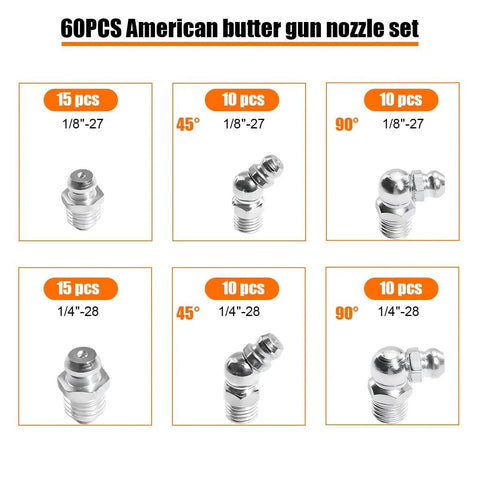 Beefed Up Car Grease Fittings Kit With One Quarter And One Eighth Inch Universal Set For Straight 45 Degree And 90 Degree Angles