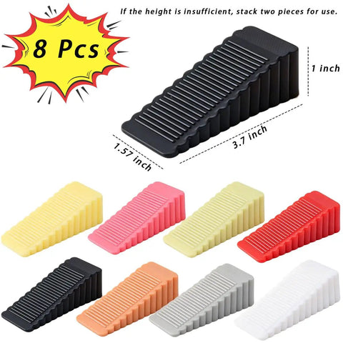 Eight Piece Rubber Door Stopper Wedge Set For Small Gaps Under 0.98 Inches Compact Lightweight Super Handy Non Slip Grip in eight colors