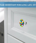 Colorful Rainbow Cabinet Knob Set Two Pack Drawer Pulls for Dresser Cabinets Aluminum Alloy and Stainless Steel installed on drawer