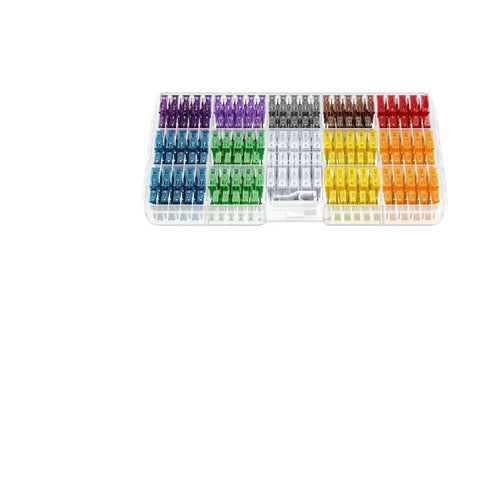 Dope Car Fuse Kit 2A To 40A With 11 Types In Box, colorful assortment of medium and small fuses organized for easy vehicle wiring protection