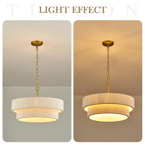 Hand Woven Rattan Chandelier Serving Real Boho Vibes And Adjustable Coastal Design. Light effect shown above the fixture.