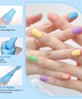 Hands showcasing Nine Piece 15ml Gel Nail Polish Set with macaron colors including pastel shades, UV LED soak off, non-toxic formula