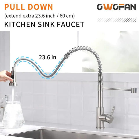 Low Lead Commercial Kitchen Faucet With Solid Brass Construction, Single Handle Pull Out Sprayer, Brushed Nickel Finish, Ceramic Disc Valve