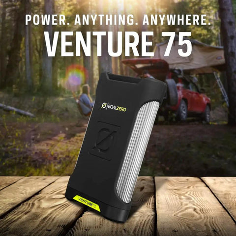 Venture 75 Portable Power Bank With 19200mAh Battery, 60W USB C Power Delivery, Dual USB Outputs, IP67 Waterproof Rating.
