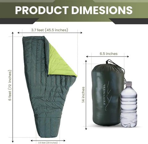 Ultralight Sleeping Bag Top Quilt With 850 Down Fill Weighing 1.9 Lbs Rated To 30F Ideal For Backpacking And Camp Adventures dimensions
