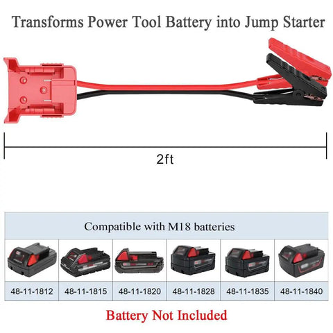 Heavy Duty Jumper Cables With Alligator Clips For Milwaukee M18 18V Batteries Silicone 8AWG Wire 2 Ft Booster Cables