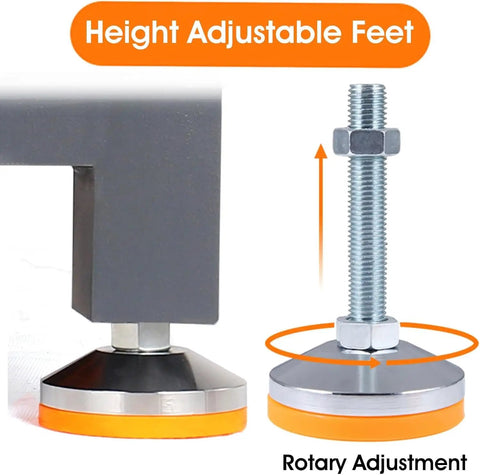 Close-up of adjustable feet on 6 Inch Elevated Heavy Duty Work Platform With Adjustable Feet For Industrial CNC Workshop Use