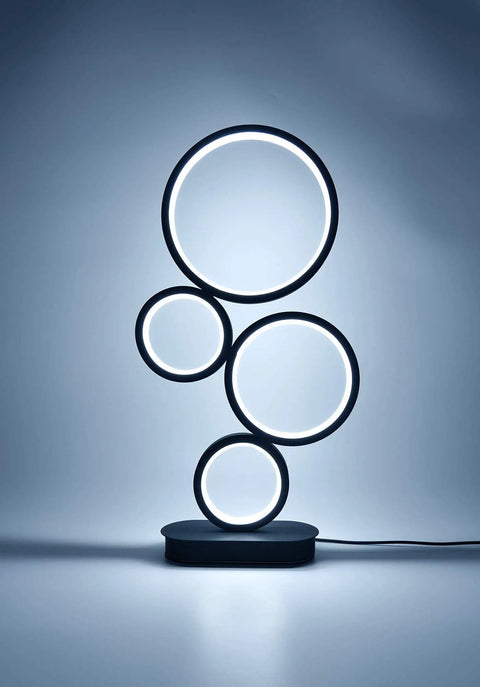 4 Circle Dimmable LED Table Lamps With Color Adjustable Light, Slick Modern Round Design, 12W, Black Finish, glowing rings