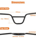 Dimensions of Beefy 22.2mm BMX Handlebar 670mm Wide High Rise 160mm With 6 Degree Backsweep And 3 Degree Upsweep Steel Riser Bar