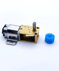 N20 Right Angle DC Gear Motor for Robot Projects Featuring 3V 6V And 12V With Stable 15 To 120 RPM Worm Drive shown with blue gear attachment.