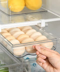Hand pulling Egg Drawer Organizer For Refrigerator, Easy Access Egg Trays That Keep The Carton Stable And Upright, Clear Plastic